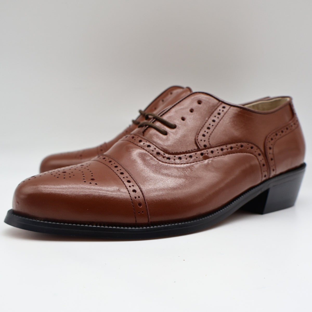 Conti Oxford Shoes Mens 9 D Vintage Brown Leather Cap Toe Brogue H1005 NOS - take2supply