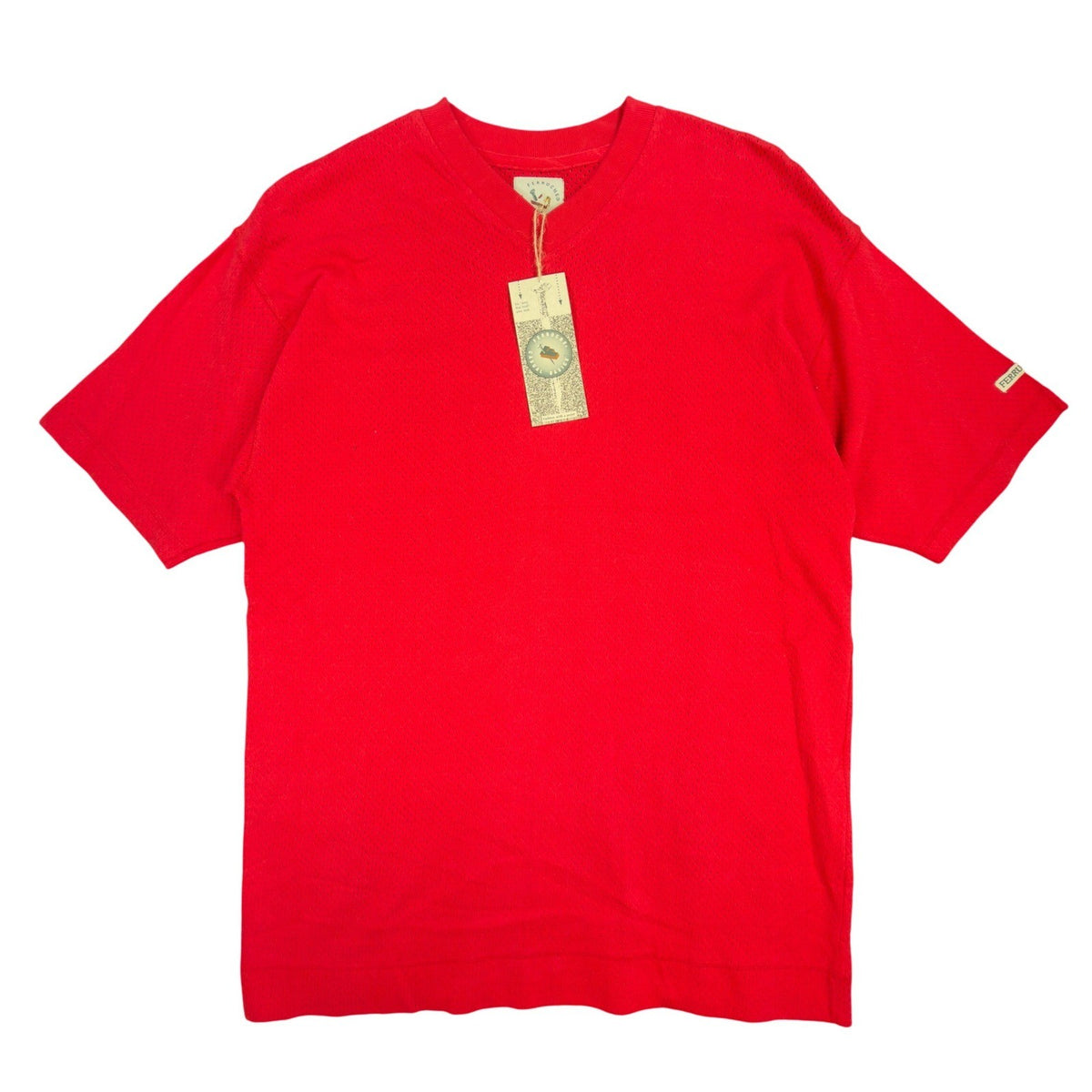 Ferruche V-Neck Shirt Mens M Red Cotton Mesh Knit Deadstock Y2K 17-121 - take2supply