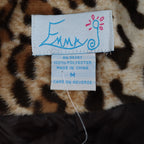 Emma J Faux Fur Jacket Womens Size M Leopard Print Beaded Neck Open Front Brown - take2supply