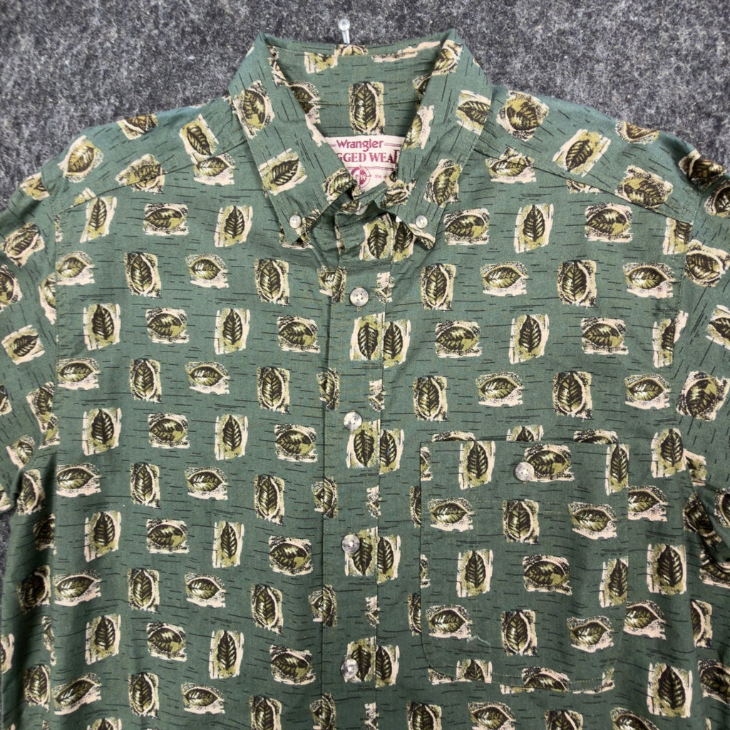 Wrangler Rugged Wear Leaf Print Shirt Mens M Green Cotton NWT R960LLV New - take2supply