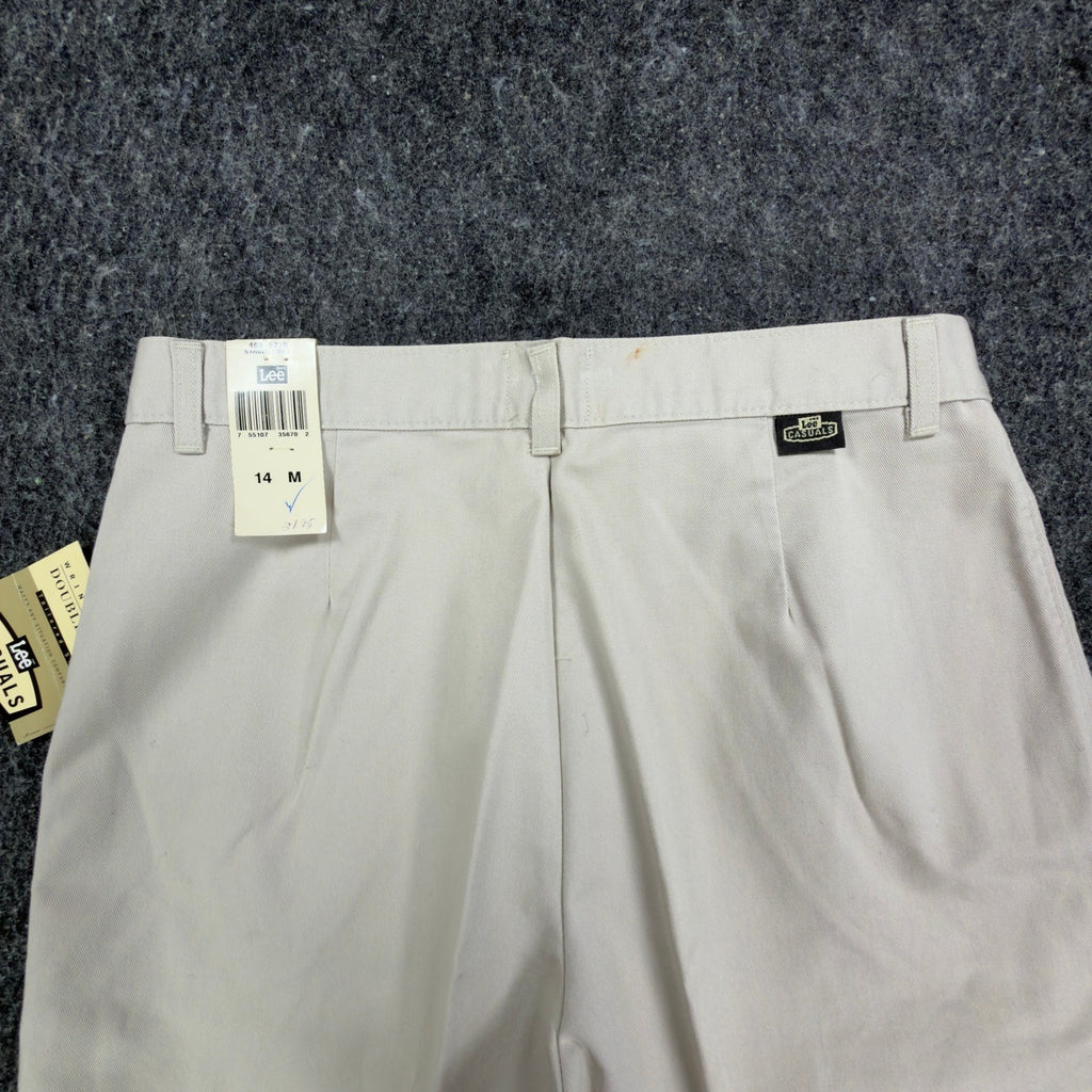 Lee Vintage 90s Pleated Shorts Womens 14 M Beige Cotton Twill NWT Deadstock - take2supply