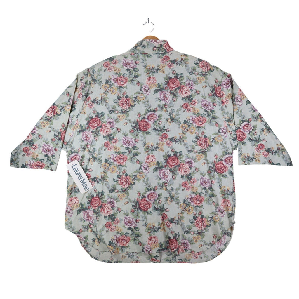 Laura Mae Floral Blouse Womens 20W Vintage 90s Cotton Sage Green Deadstock NWT - take2supply