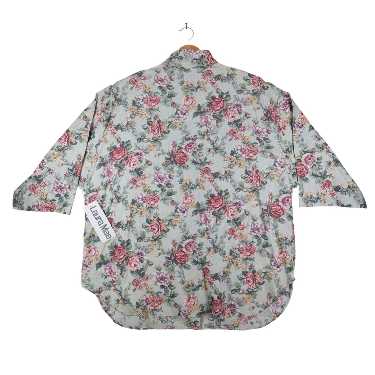 Laura Mae Floral Blouse Womens 20W Vintage 90s Cotton Sage Green Deadstock NWT - take2supply