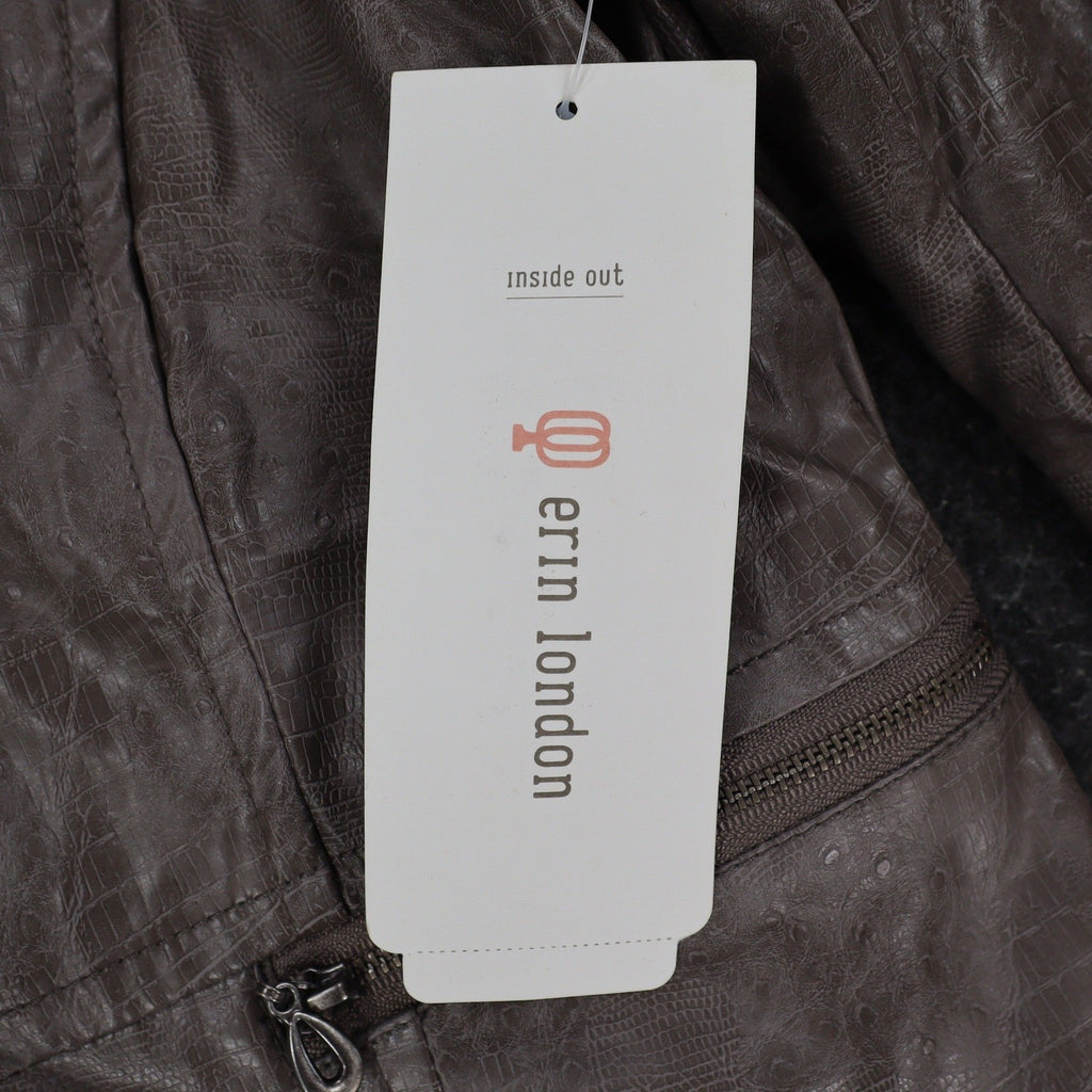 Erin London Jacket Womens Medium Gray Faux Croc Embossed Zip Front Mock Neck NEW - take2supply