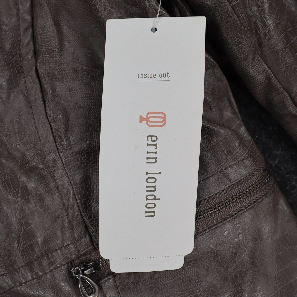 Erin London Jacket Womens Medium Gray Faux Croc Embossed Zip Front Mock Neck NEW - take2supply