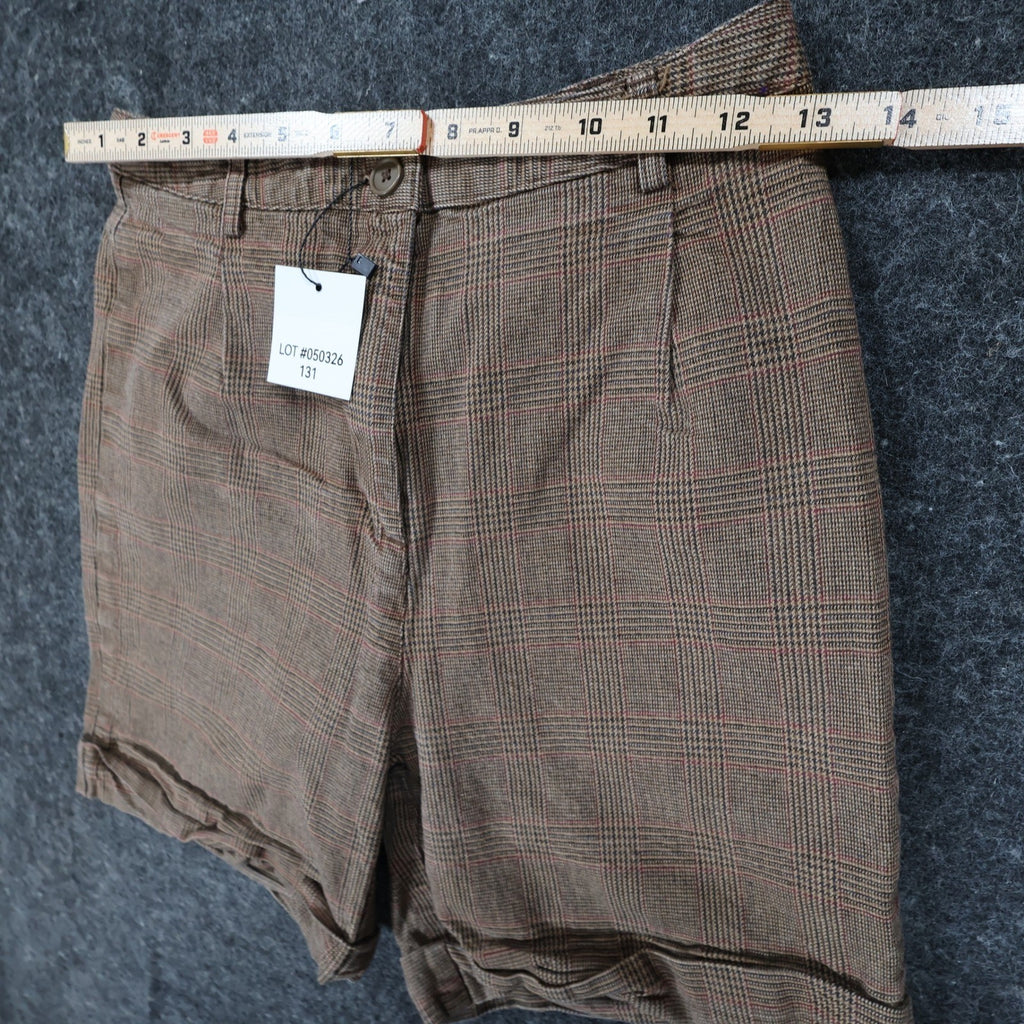 Brandy Melville Plaid Shorts Womens One Size Brown Cotton High Waist Cuffed - take2supply