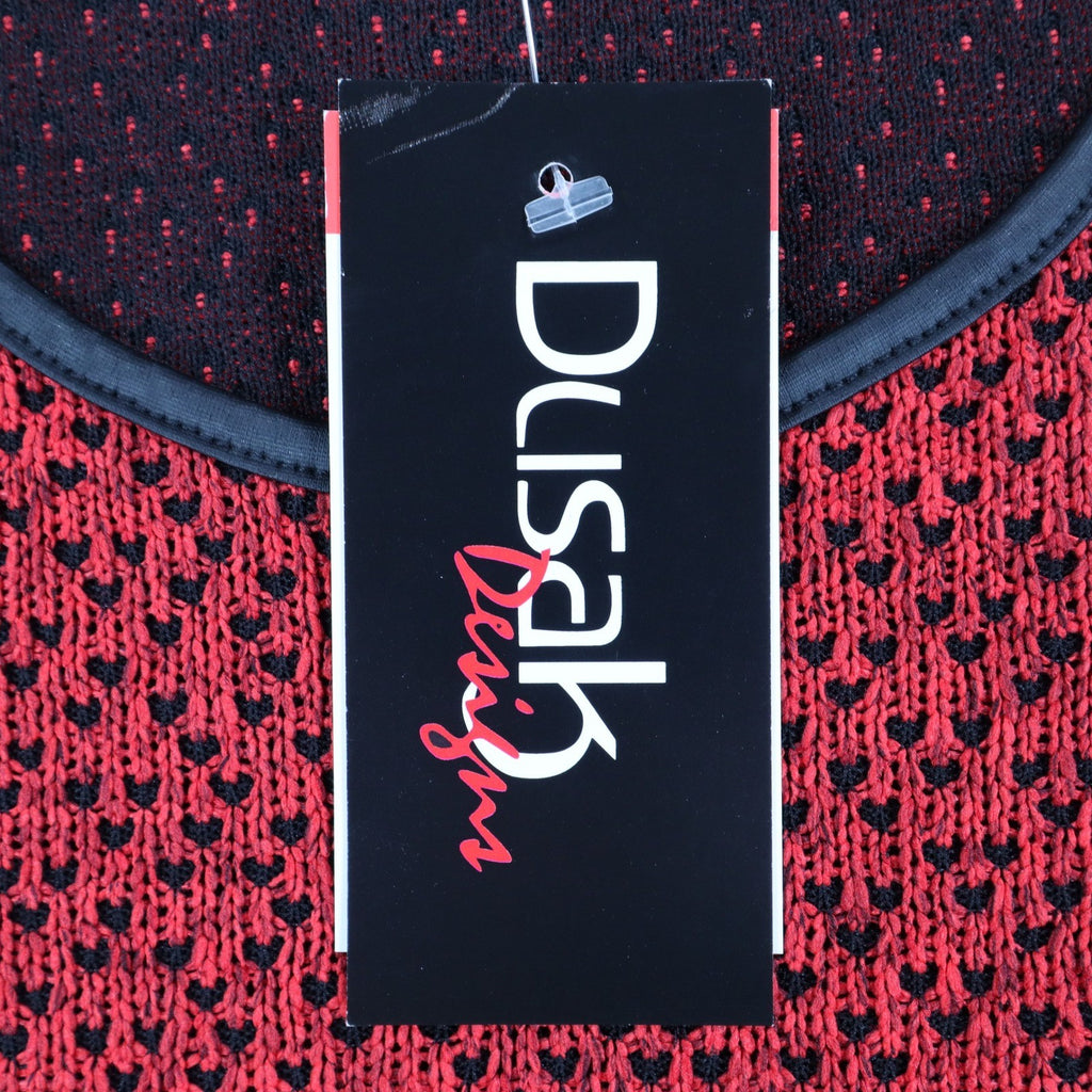 Dusak Designs Tunic Sweater Womens S Red Black Textured Knit Layered Hem Canada - take2supply