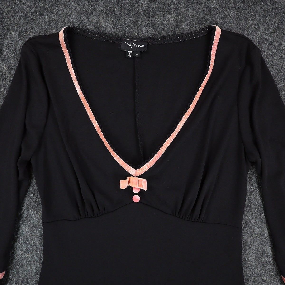 My Michelle Dress Medium Women Y2K Black Pink Velvet Trim V-Neck Sheath C832 - take2supply