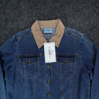 Studio Ease Denim Jacket Womens 8 Blue Cotton Faux Suede Collar WAAC77RI NWT - take2supply