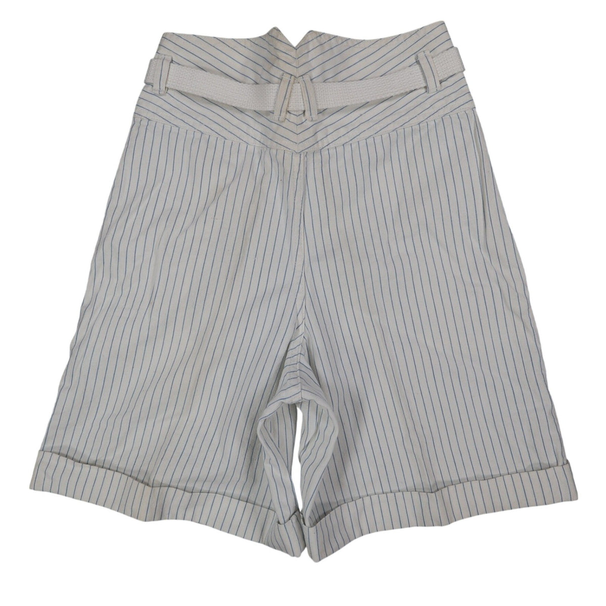 Lee Vintage 90s Pinstripe Pleated Shorts Womens 12 High Rise Cotton White Blue - take2supply