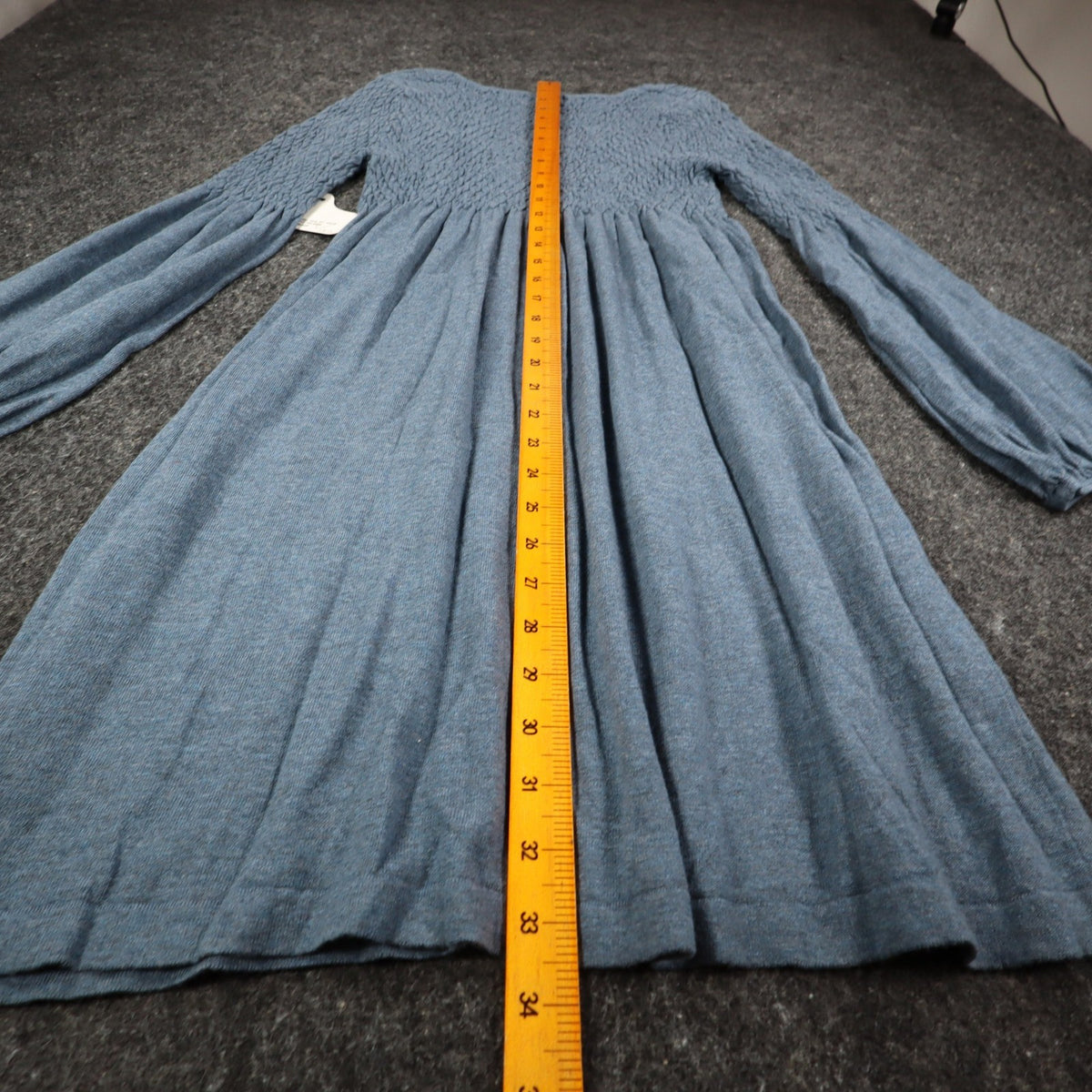 Angie Dress Womens Size M Blue Smocked Knit Bell Sleeve Mini Boho Y2K X4325 - take2supply