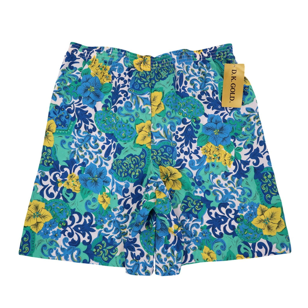 D.K. GOLD Floral Paisley Shorts Womens Medium Vintage 90s Blue Green Made in USA - take2supply