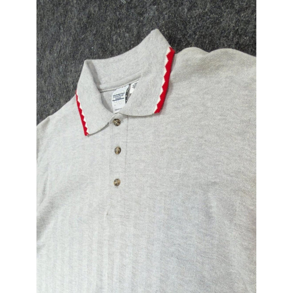 Vintage Cotton Deluxe Casuals Polo Shirt Mens Large Gray Red ZigZag Collar 90s - take2supply