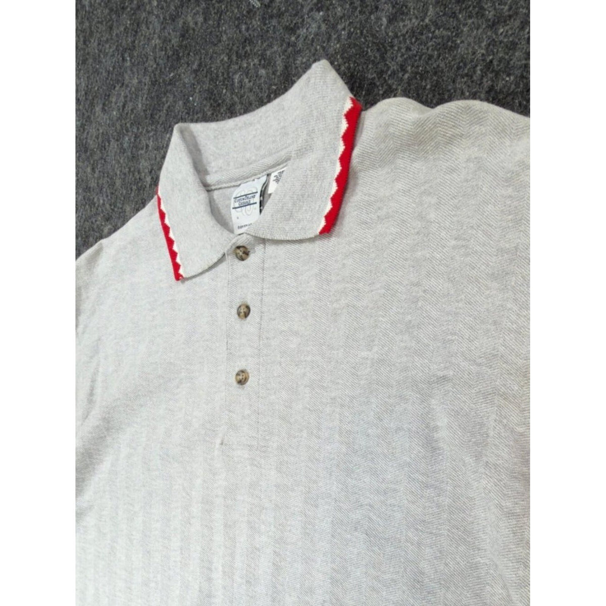 Vintage Cotton Deluxe Casuals Polo Shirt Mens Large Gray Red ZigZag Collar 90s - take2supply