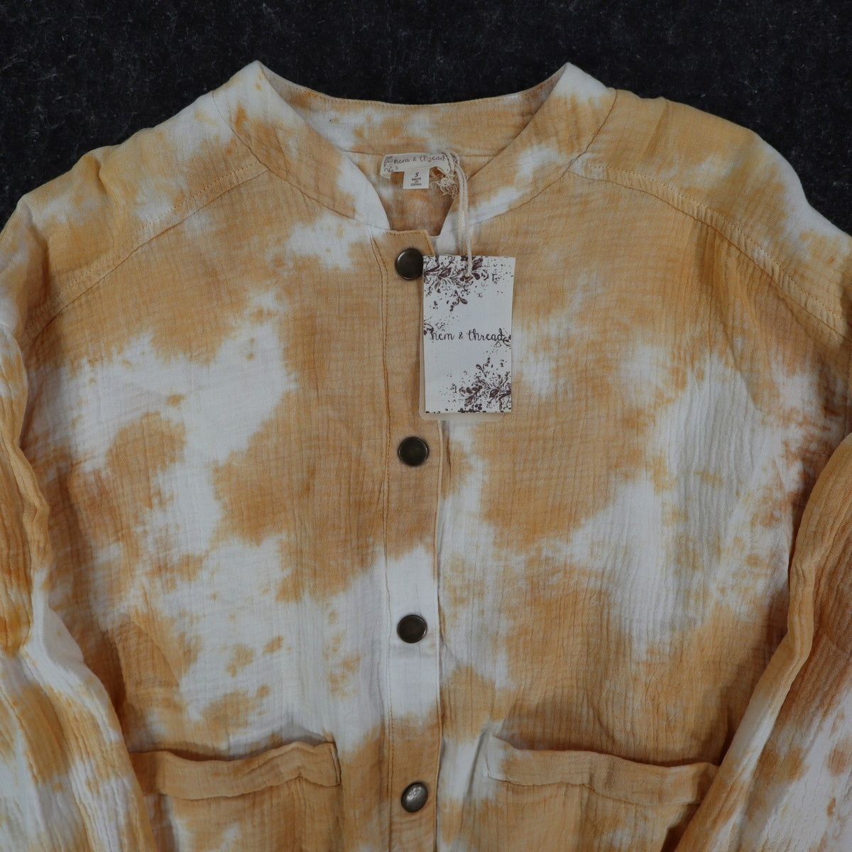Hem & Thread Womens S Tan Cream Tie Dye Cotton Gauze Snap Bomber Jacket NWT - take2supply