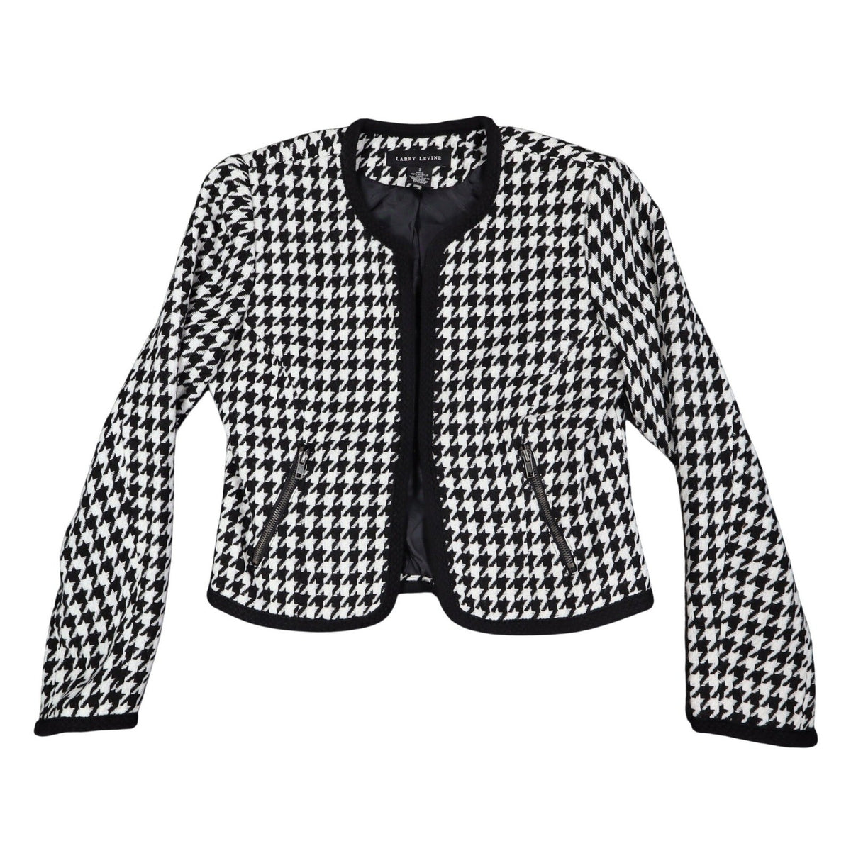 Larry Levine Houndstooth Jacket Womens Size S Black Cream Zip Pockets NWT - take2supply