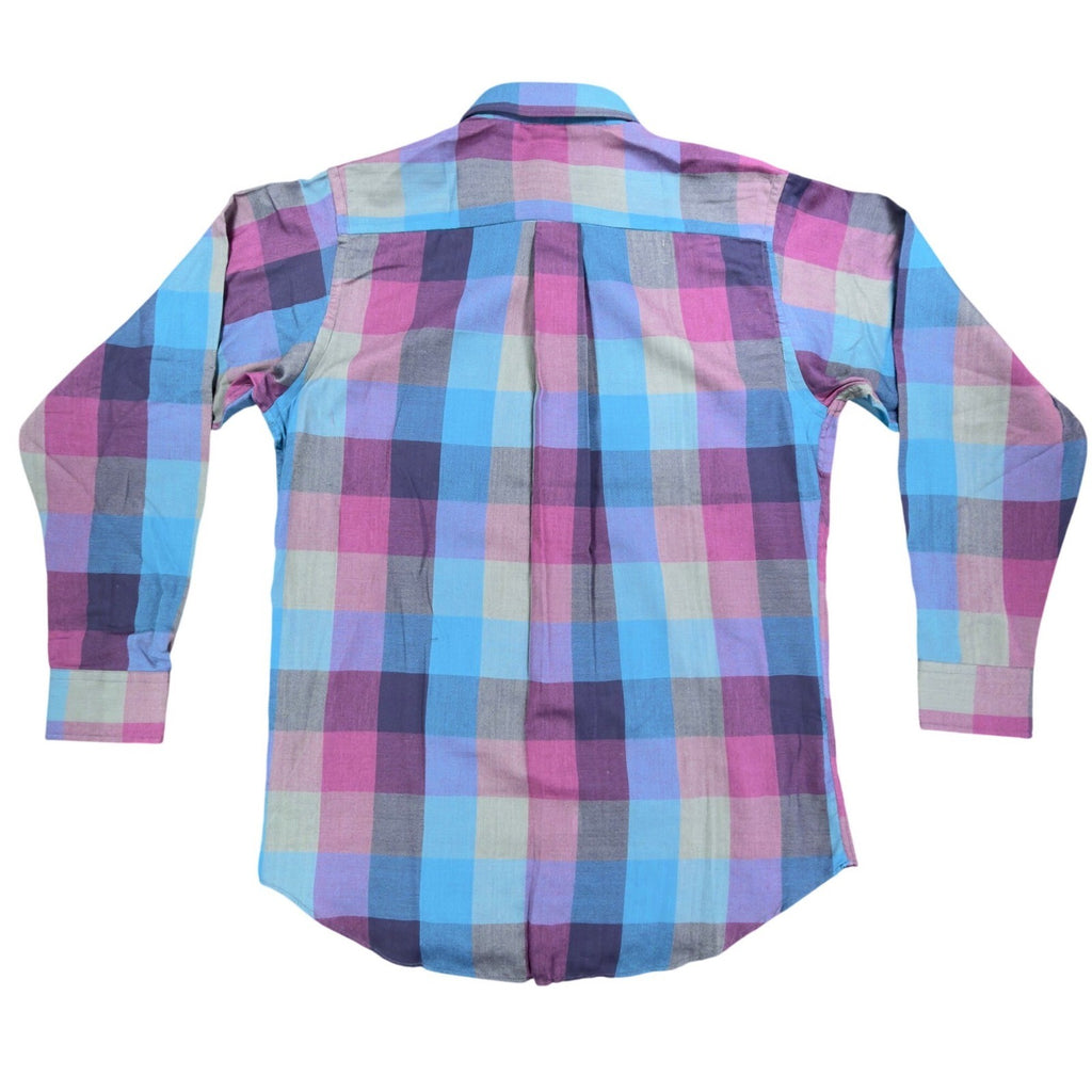 Career Club Vintage 90s Plaid Button Down Mens M Blue Purple Excellent - take2supply