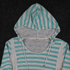 Tribal Jeans Womens M Aqua White Striped Lightweight Hooded Pullover Top NWT - take2supply