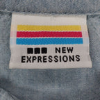 New Expressions Ruffle Shirt Womens M Vintage 80s Light Blue Cotton Boxy USA - take2supply