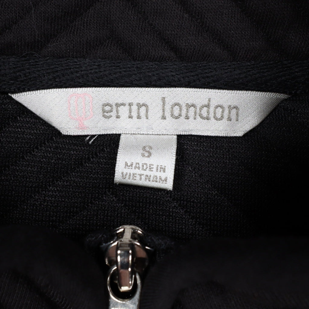Erin London Quilted Zip Jacket Womens Small Black Chevron Mock Neck Grommet NEW - take2supply