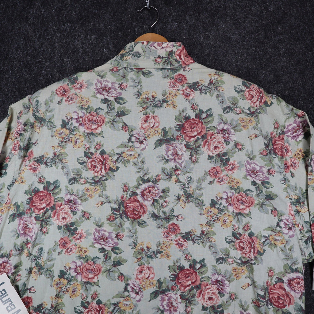 Laura Mae Floral Blouse Womens 20W Vintage 90s Cotton Sage Green Deadstock NWT - take2supply