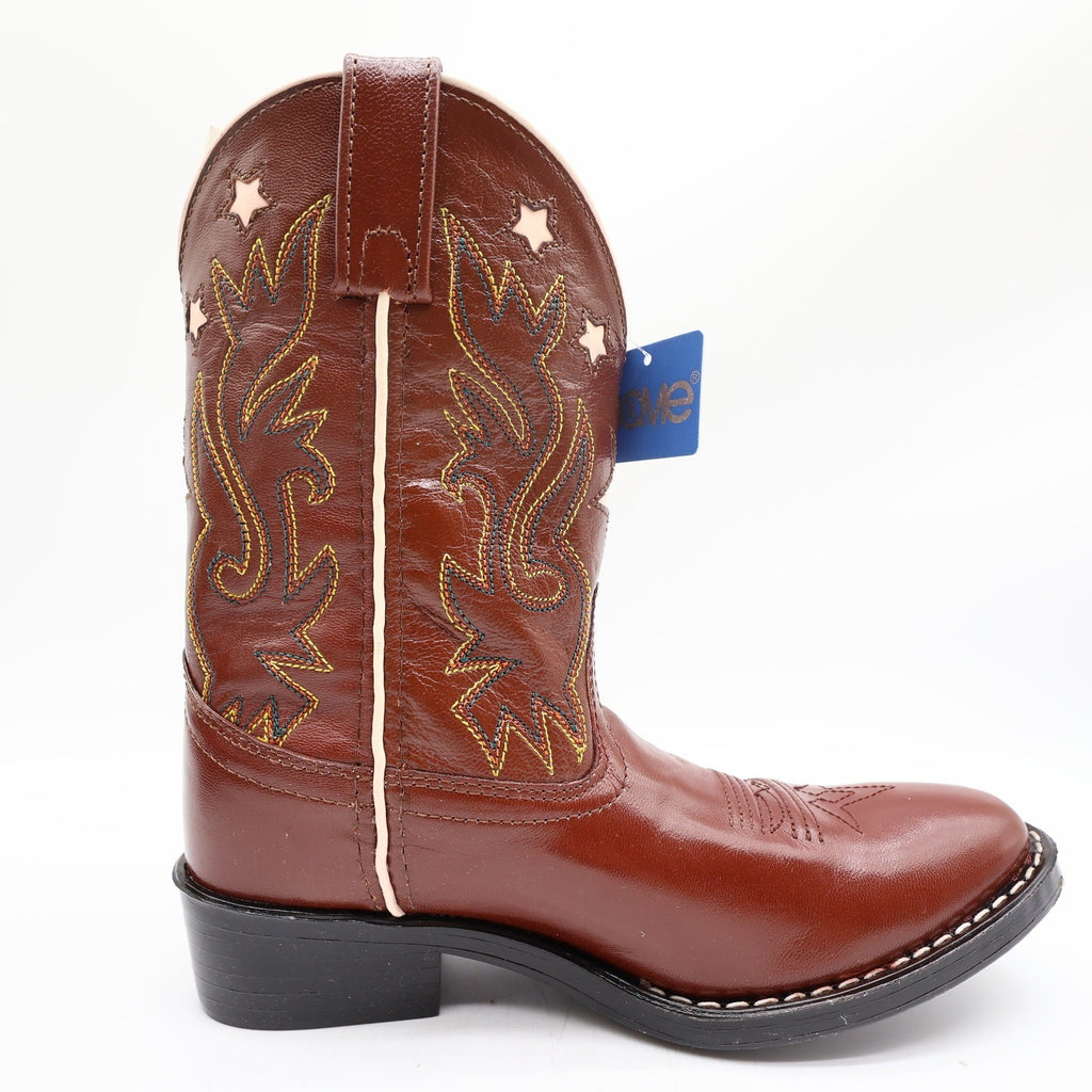 Acme Vintage Style Western Boots Kids 3 Brown Leather NWT AC146 Star Inlay - take2supply