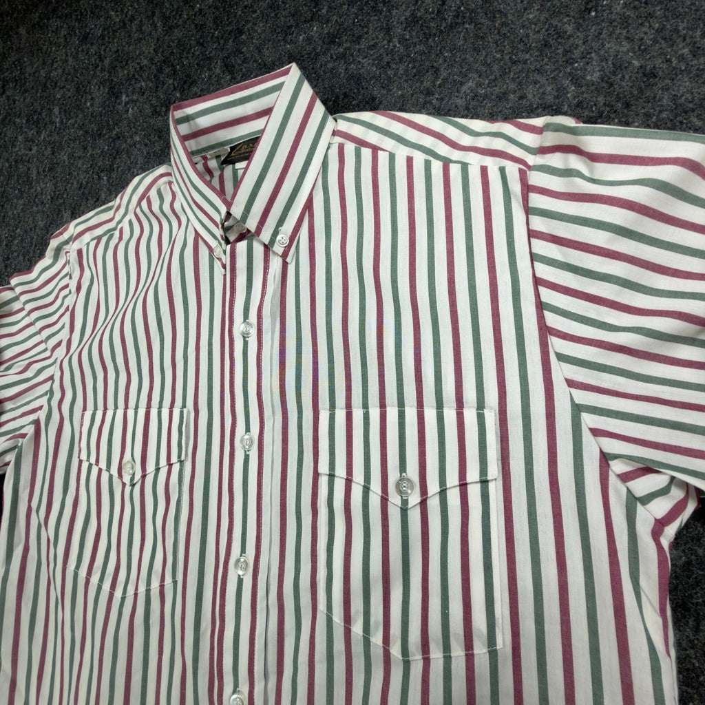 Caravan Vintage 90s Western Button Down Mens M Maroon Green Striped Shirt C430 - take2supply