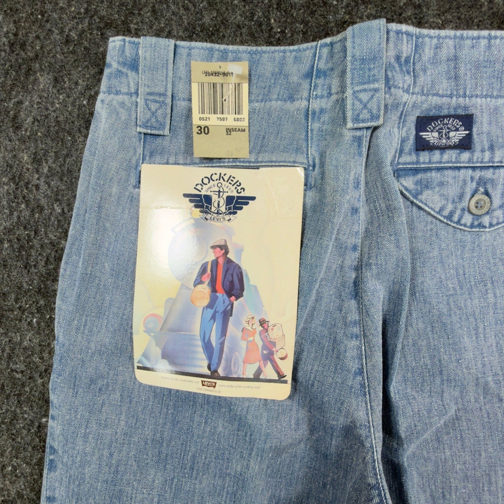 Dockers Vintage 90s Pleated Denim Pants Mens 30x32 Light Wash NWT Made in USA - take2supply