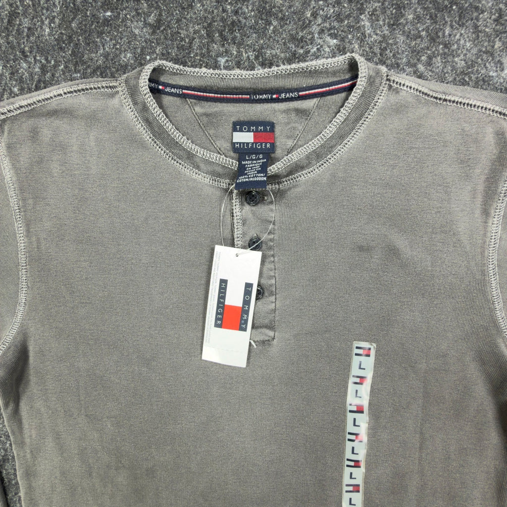 Tommy Hilfiger Y2K Henley Shirt Boy L Gray Cotton Long Sleeve NWT C467 - take2supply