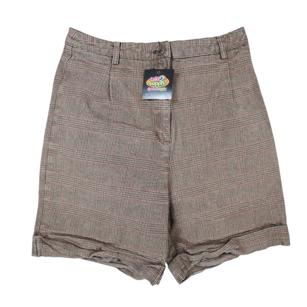 Brandy Melville Plaid Shorts Womens One Size Brown Cotton High Waist Cuffed - take2supply