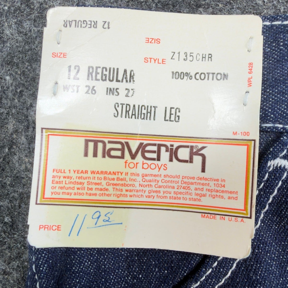 Maverick Vintage 70s Jeans Boys 12 Regular Blue USA Made NOS NWT 26x27 - take2supply