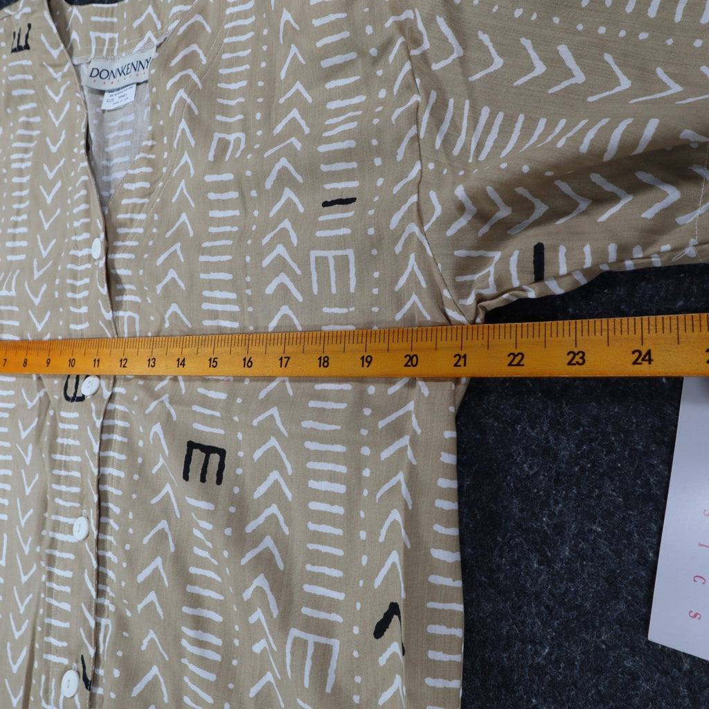 Donnkenny Classics Blouse Womens Small Vintage 90s Khaki Mudcloth Print USA NWT - take2supply