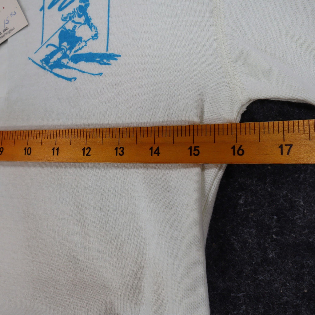 Buffalo Shirts Henley Shirt Medium Vintage 90s Skier Graphic Long Sleeve Cream - take2supply