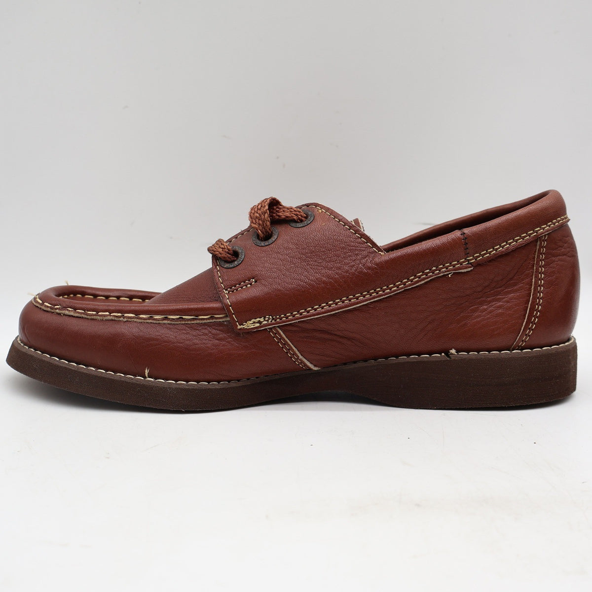 Wrangler Boat Shoes Mens 7.5M Vintage Brown Leather Moc Toe New In Box - take2supply