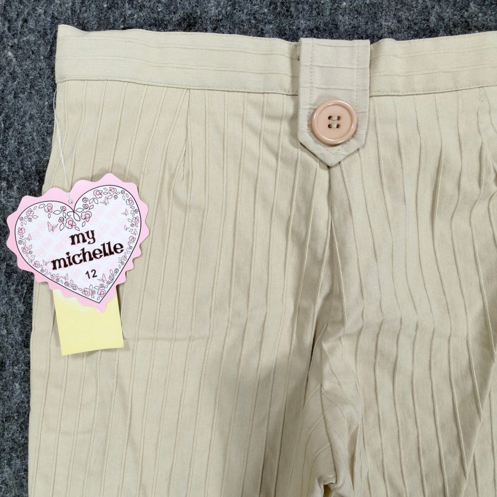 My Michelle Y2K Capri Pants Girls 12 Beige Striped NWT Deadstock Khaki C664 - take2supply
