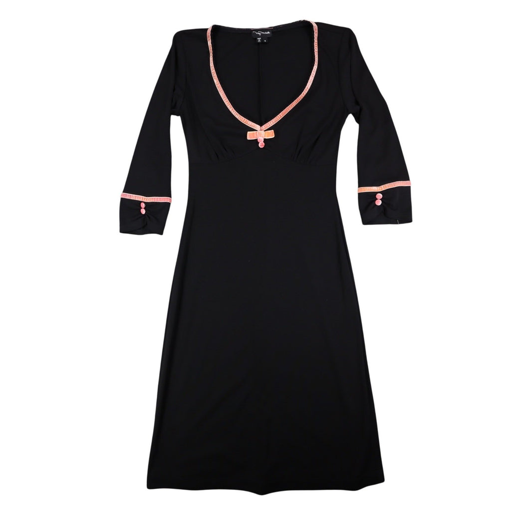 My Michelle Dress Womens Small Y2K Black Pink Bow V-Neck 3/4 Sleeve A-Line USA - take2supply