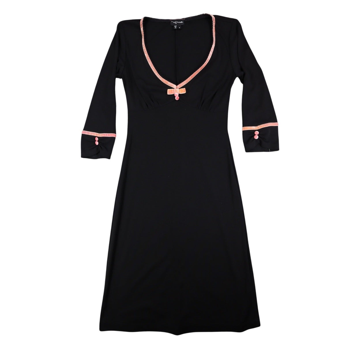 My Michelle Dress Womens Small Y2K Black Pink Bow V-Neck 3/4 Sleeve A-Line USA - take2supply