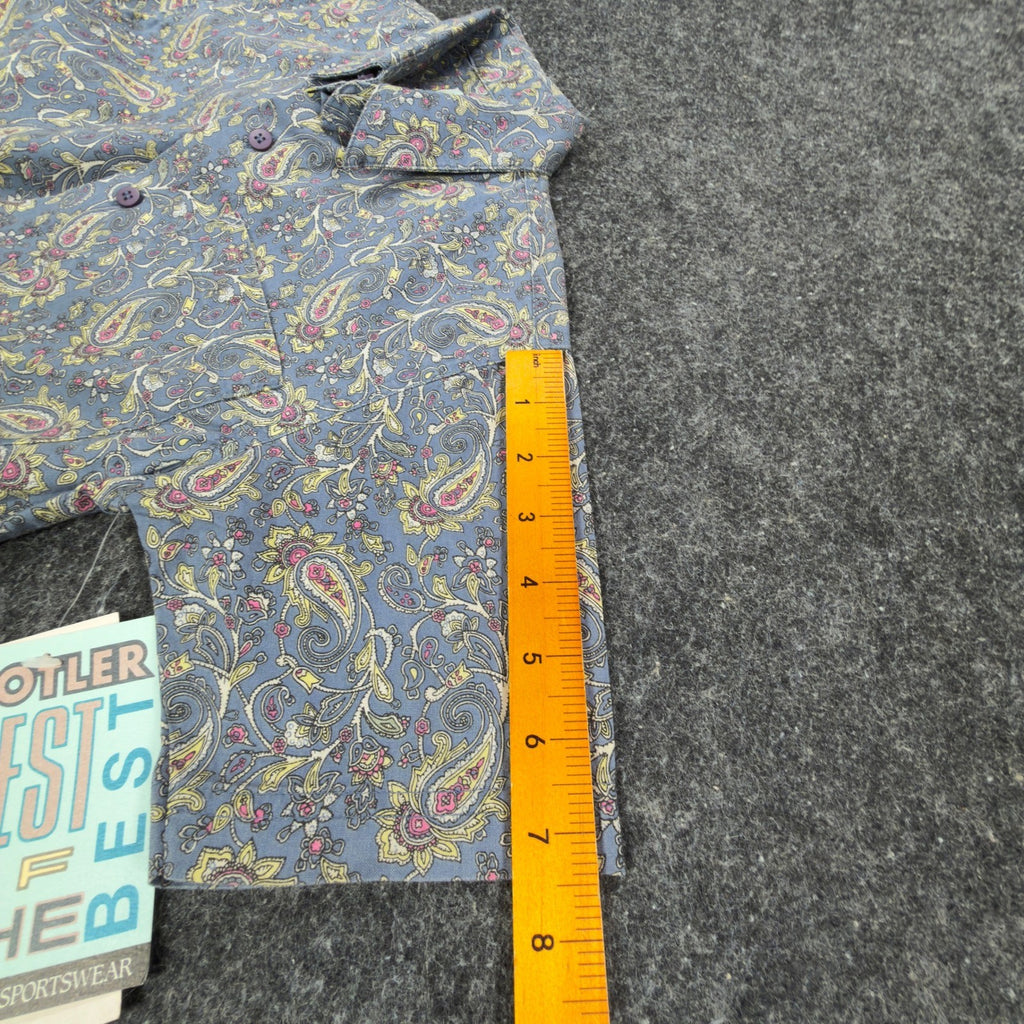 Cotler 90s Paisley Button Up Shirt Boys 6 Blue Cotton NWT Deadstock - take2supply