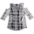 Tribal Cold Shoulder Top Womens Small Gray White Tie Dye Rayon Stretch V-Neck - take2supply