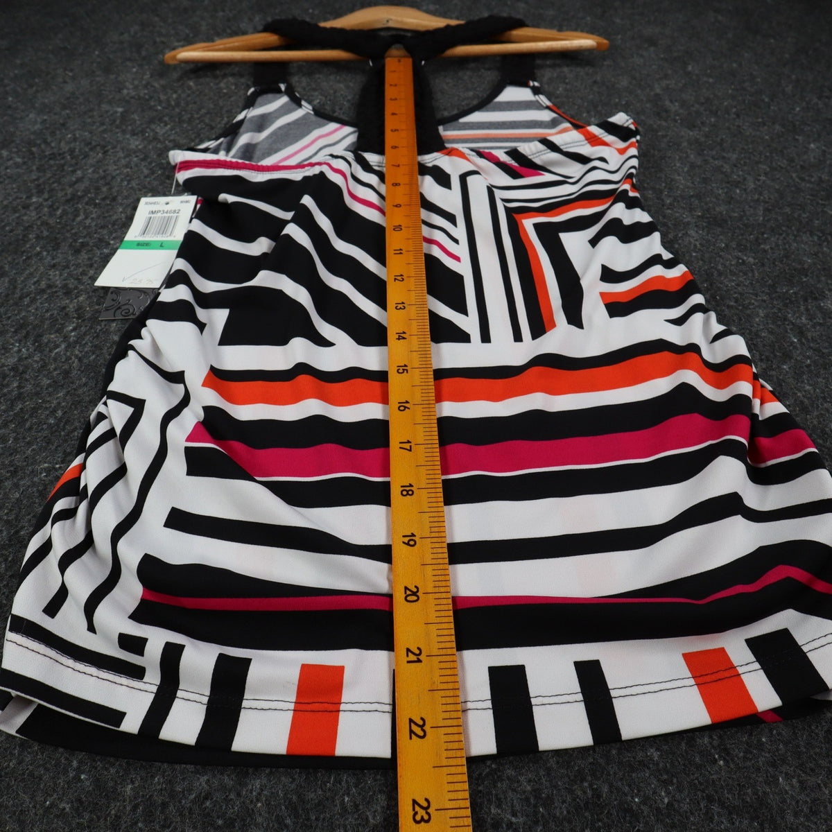 mymichelle Tank Top Womens Large Geometric Stripe Racerback Black Orange NWT - take2supply