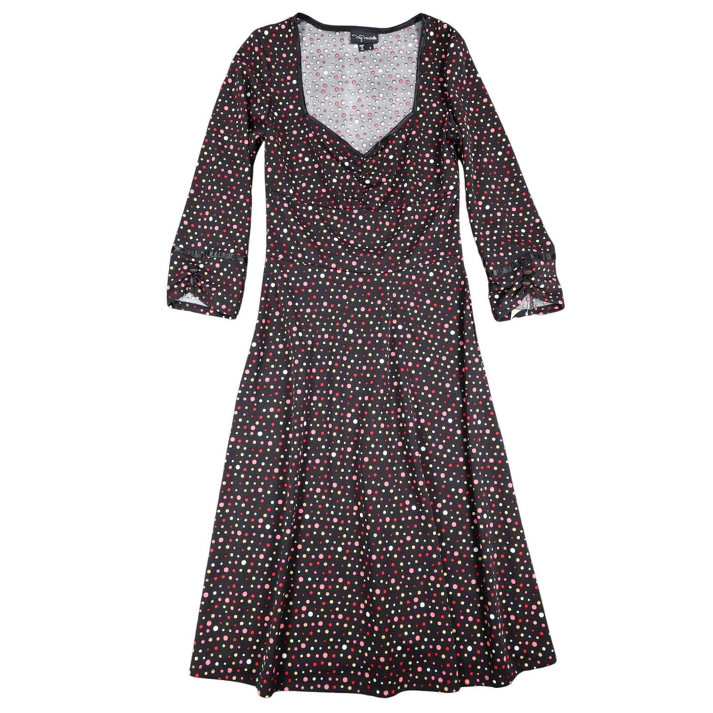 My Michelle Polka Dot Dress Womens Small Y2K Black Sweetheart A-Line 3/4 Sleeve - take2supply
