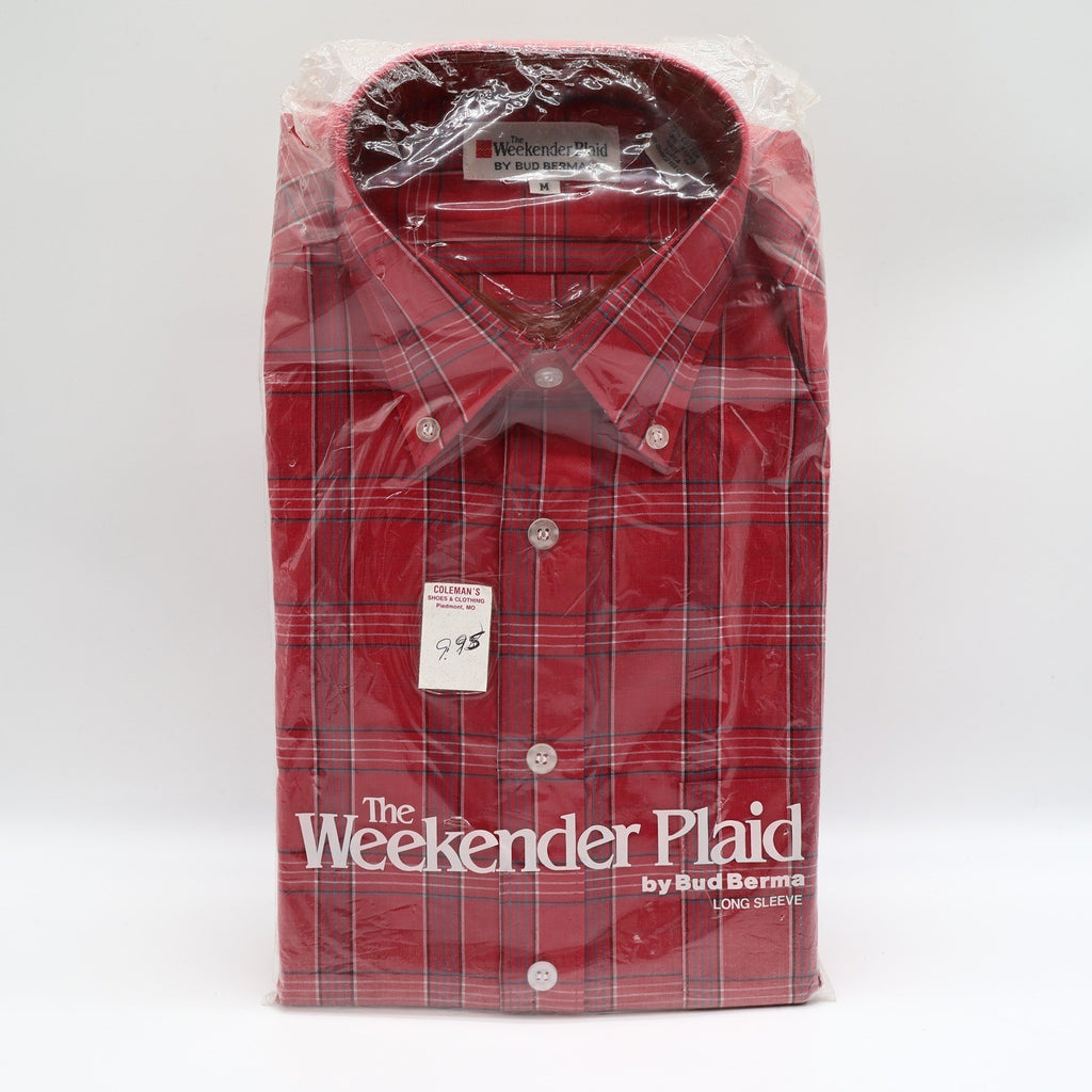 Bud Berma Weekender Plaid Shirt Mens Medium Vintage Red Cotton Blend Deadstock - take2supply