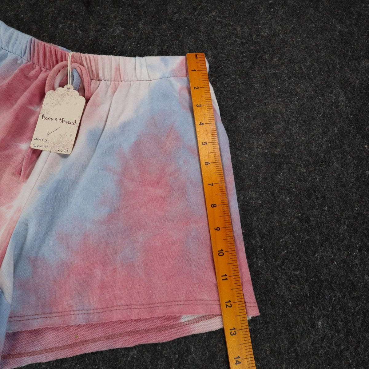 Hem & Thread Shorts Womens Small Pink Blue Tie Dye Elastic Waist Lounge 30197 - take2supply