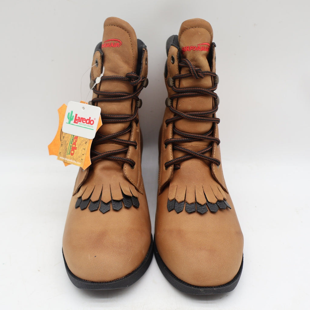 Laredo 551 Lace Up Western Boots Womens 8.5 Brown Leather Kiltie Deadstock - take2supply
