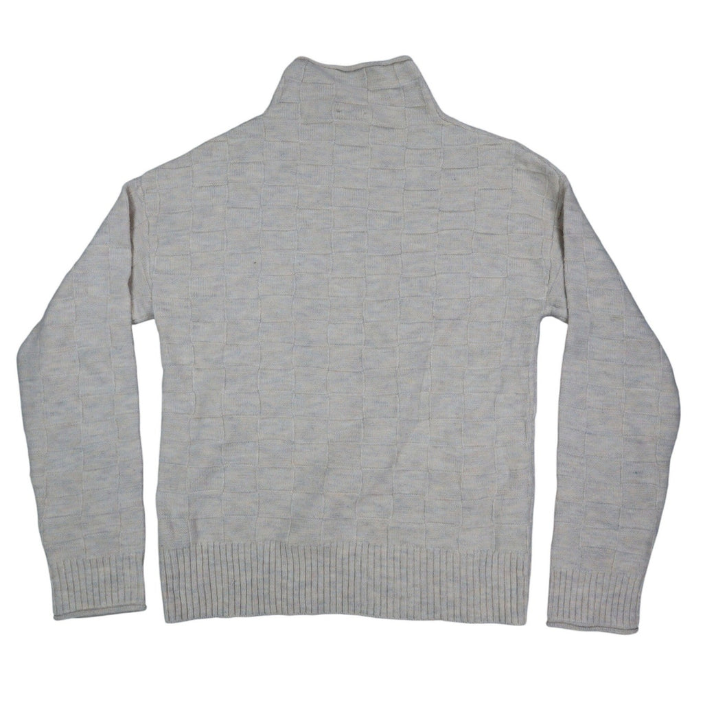 Hem & Thread Mock Neck Sweater Womens Small Cream Textured Checkerboard Knit NEW - take2supply