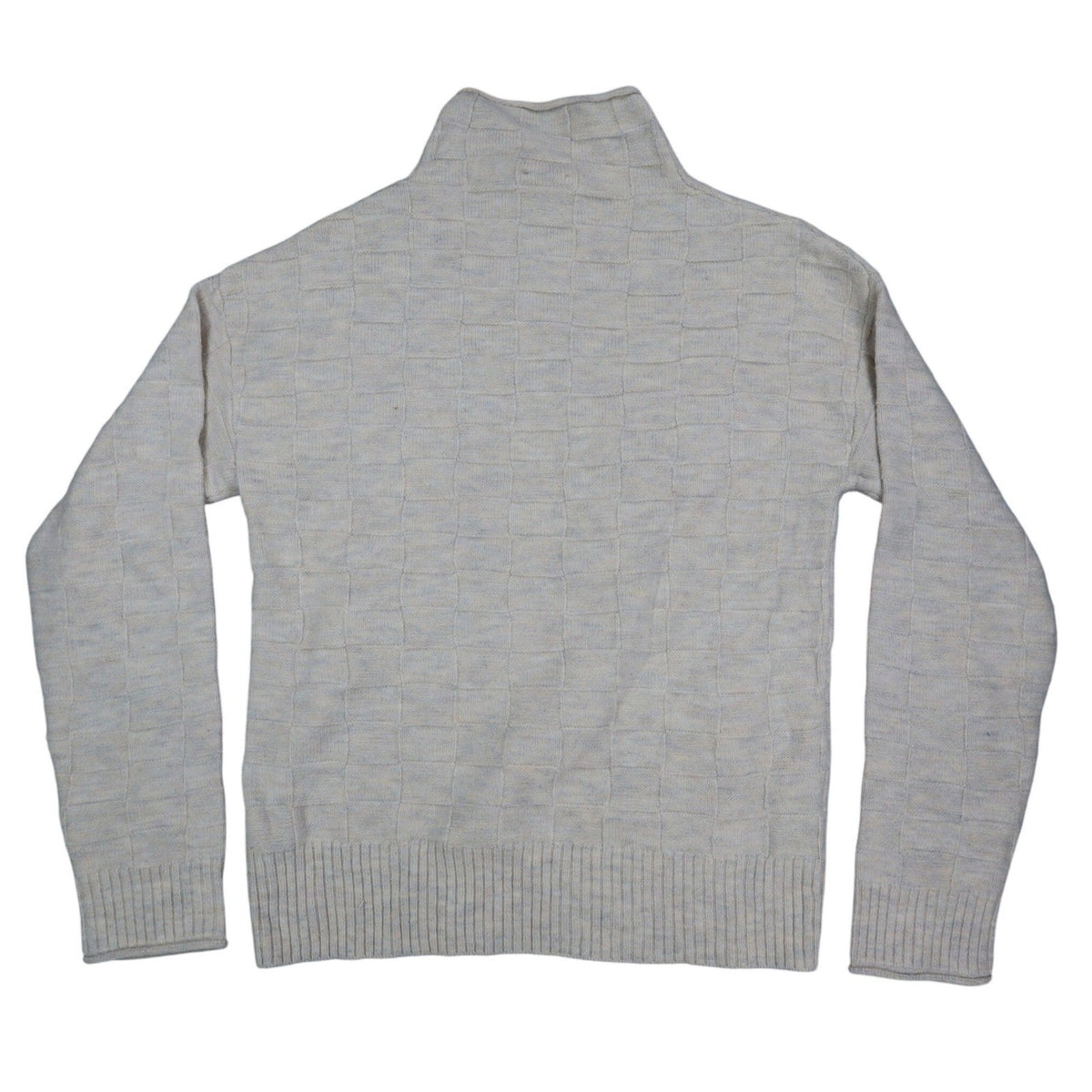 Hem & Thread Mock Neck Sweater Womens Small Cream Textured Checkerboard Knit NEW - take2supply