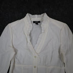 AGB Blouse Womens Small White Stretch Cotton Ruffle V-Neck Long Sleeve Button Up - take2supply