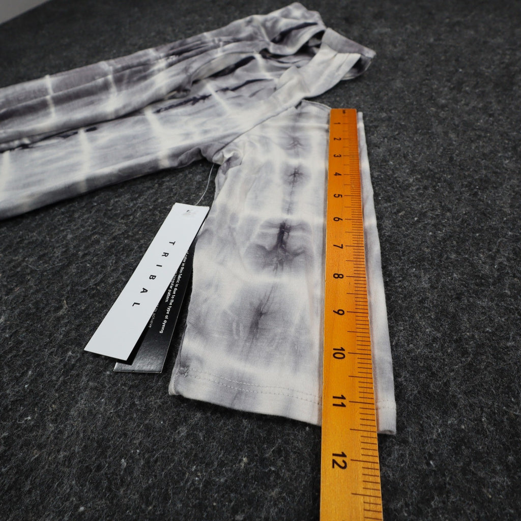 Tribal Cold Shoulder Top Womens Small Gray White Tie Dye Rayon Stretch V-Neck - take2supply