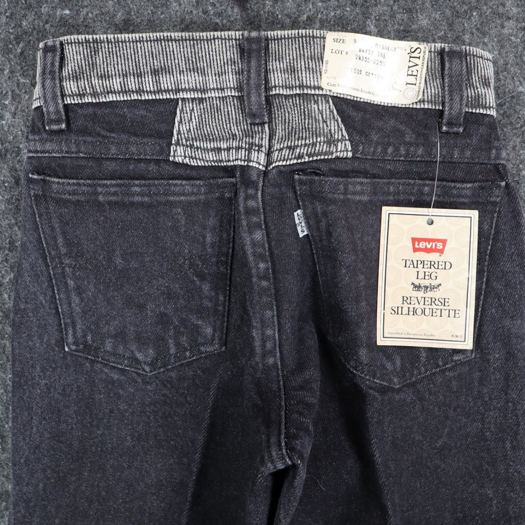 Levis Tapered Leg Jeans Womens 9 VTG 90s Black Reverse Silhouette Striped Denim - take2supply