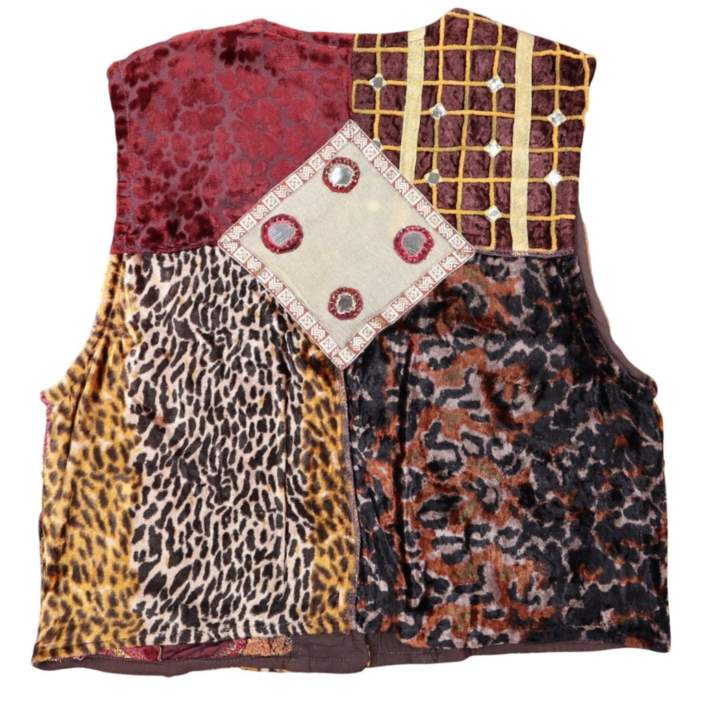 Sandy Starkman Patchwork Vest Womens M Vintage 90s Velvet Embellished Boho Brown - take2supply
